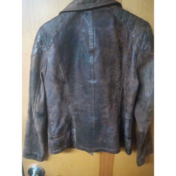 Black Rivet Brown Leather Jacket Zip to Close Sleeve/Pockets with Zippers SIZE L - Picture 4 of 5